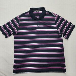 Tiger Woods Collection Men's Golf Polo Shirt Black & Purple Stripes Size XL